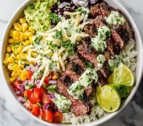 Cilantro lime steak bowls served with fresh ingredients and vibrant colors