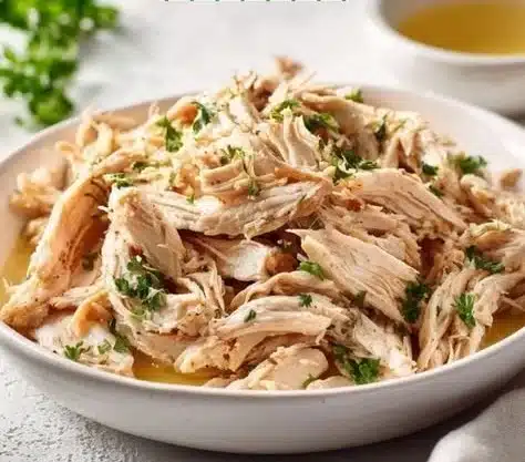 Delicious easy shredded chicken ready to be served in various dishes