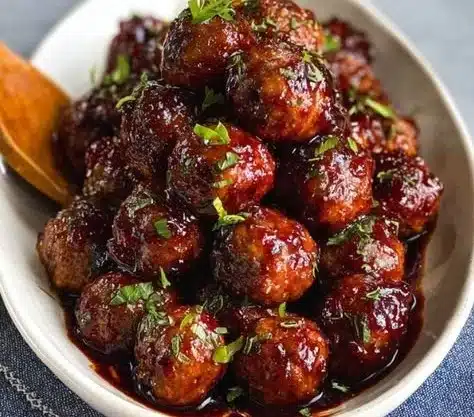 Delicious grape jelly meatballs served as an appetizer