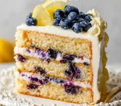 Delicious lemon blueberry cake with fresh blueberries and lemon zest