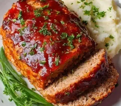 Moist and juicy turkey meatloaf served with fresh vegetables